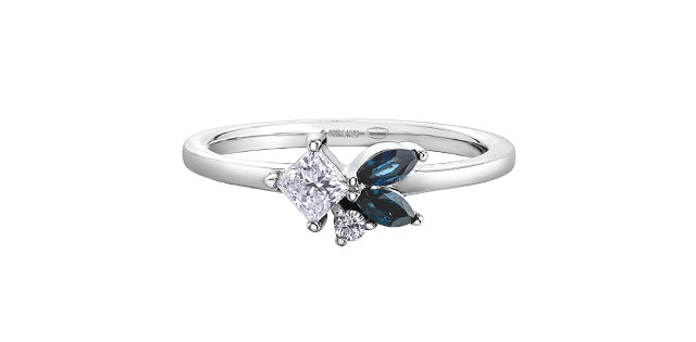 14k White Gold Blue Sapphire & Canadian Diamond Shooting Star Ring | Whistler Keepsake
