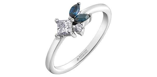 14k White Gold Blue Sapphire & Canadian Diamond Shooting Star Ring | Whistler Keepsake