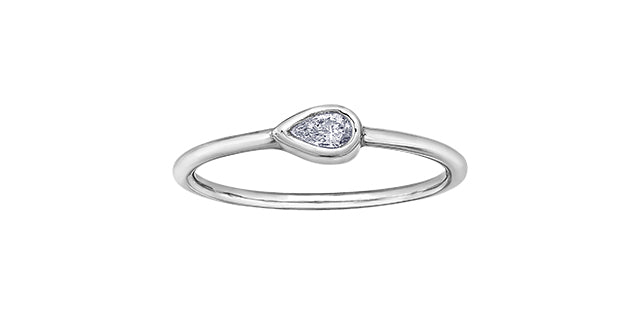 10k White Gold Pear Shape Diamond Bezel Stacker Ring | 0.10ct | Whistler Keepsake