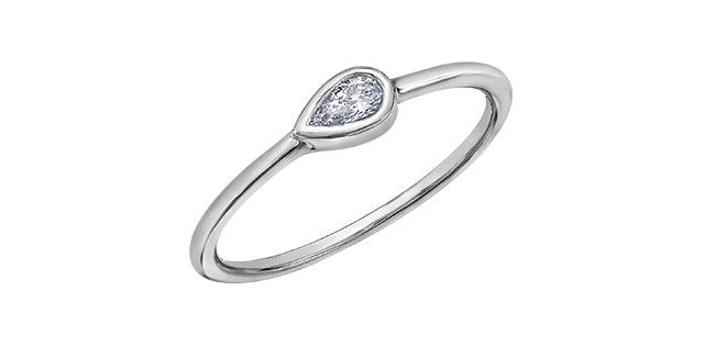 10k White Gold Pear Shape Diamond Bezel Stacker Ring | 0.10ct | Whistler Keepsake