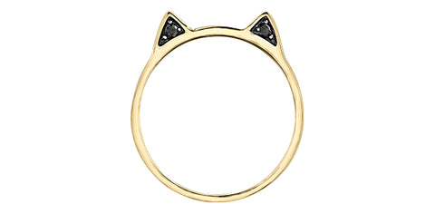 10k Black Diamond Cat Ears Ring