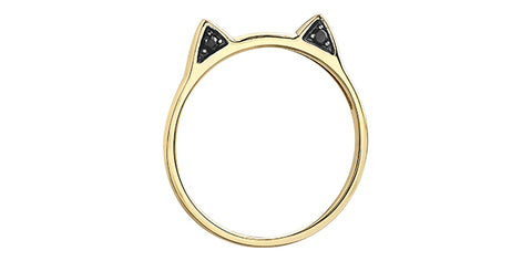 10k Black Diamond Cat Ears Ring