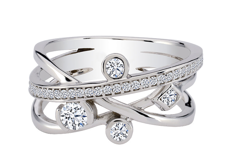 18k White Gold Canadian Diamond Criss-Cross Dinner Ring | 0.44cttw | Whistler Luxury Statement Ring