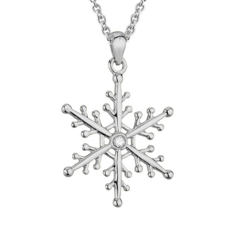 Sterling Silver Diamond Snowflake Pendant | Whistler Winter Keepsake | On 16–18" Chain
