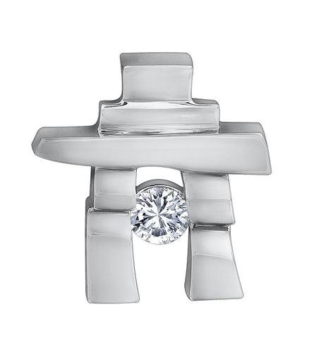 14k White Gold Inukshuk Pendant with Canadian Diamond (small)