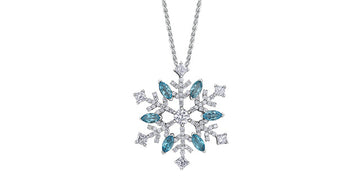 14k White Gold Canadian Diamond & Blue Topaz Snowflake Pendant | 1.12cttw | Whistler Keepsake