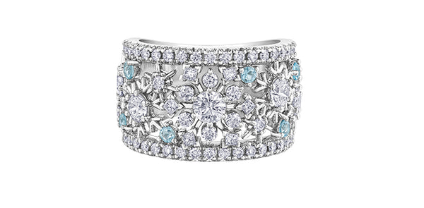 14k White Gold Canadian Diamond Snowflake Dinner Ring | 1.67cttw | Luxury Whistler Statement Ring