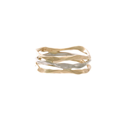 14k Gold Hand Hammered 3 Layer Split Ring