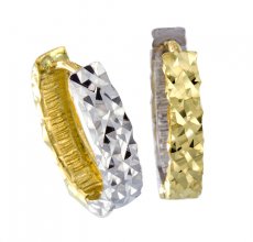 14k Yellow & White Gold Diamond Cut Reversible Huggie Earrings | Whistler Keepsake