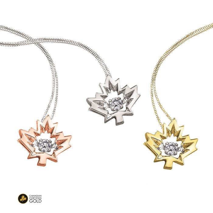 10k Canadian Gold Diamond Dancing Maple Leaf Pendant