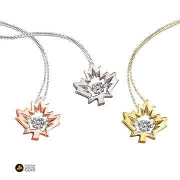 10k Canadian Gold Diamond Dancing Maple Leaf Pendant