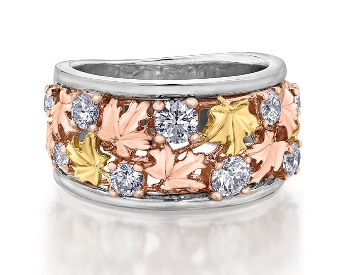 14k Canadian Gold Diamond Maple Leaf Dinner Ring