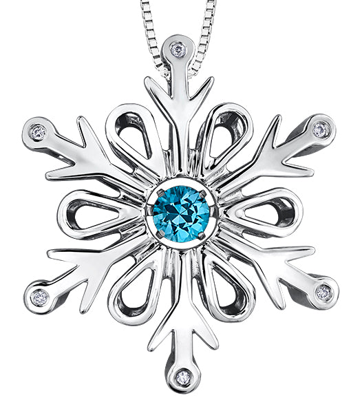 Sterling Silver Dancing Blue Topaz Snowflake Pendant | Whistler Winter Keepsake