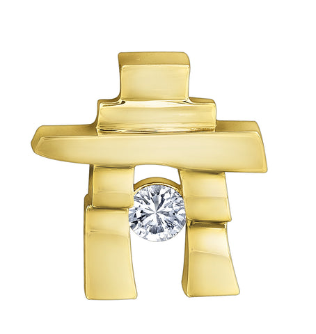 14k Yellow Gold Inukshuk Pendant with Canadian Diamond (small)